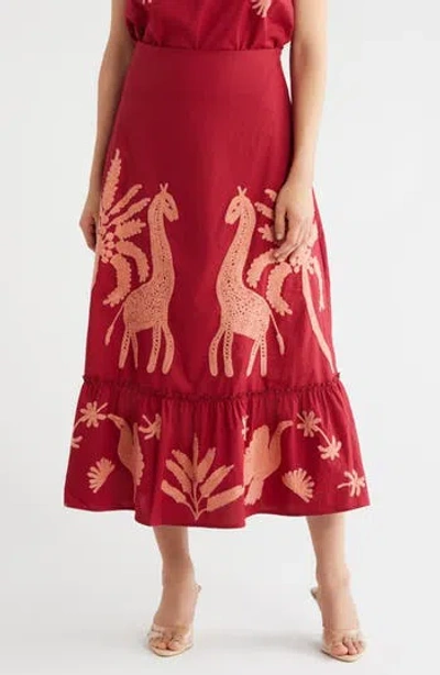 T Tahari Embroidered Skirt In Brown
