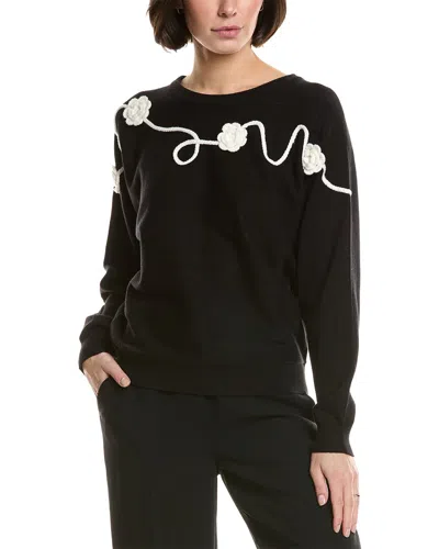 T Tahari Embroidered Sweater In Black