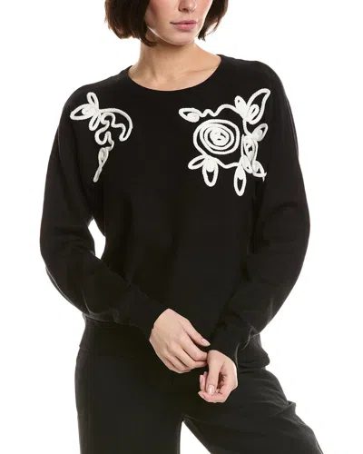 T Tahari Embroidered Sweater In Black