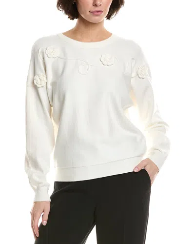T Tahari Embroidered Sweater In White