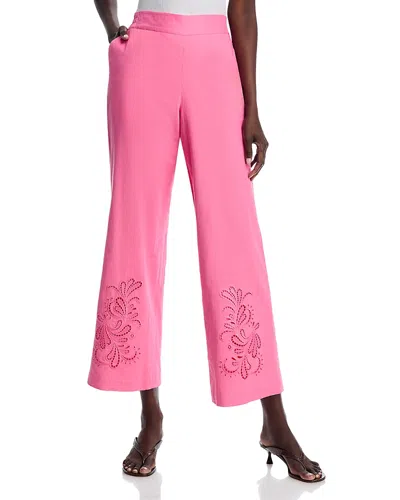 T Tahari Embroidery Detail Pull On Pants In Pink