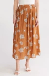 T Tahari Everyday Pull-on Skirt In Toffee/ivory Etched Peony Prin