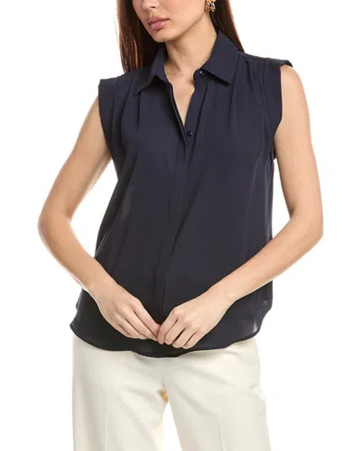 T Tahari Extended Shoulder Blouse In Blue