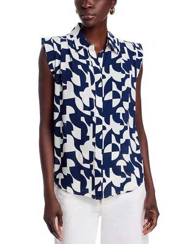 T Tahari Extended Shoulder Blouse In Spliced Geo Print