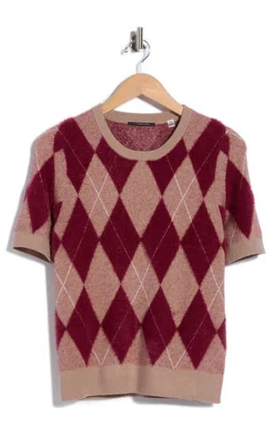 T Tahari Eyelash Knit Short Sleeve Sweater In Burgundy