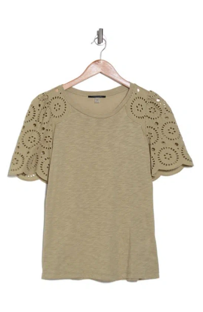 T Tahari Eyelet Embroidered Top In Dusty Celery