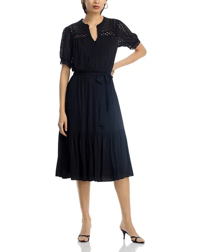 T Tahari Eyelet Midi Dress In Black