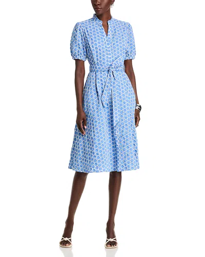 T Tahari Eyelet Puff Sleeve Fit & Flare Dress In Denim Water