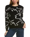 T Tahari Women's Face-graphic Crewneck Long-sleeve Sweater In Black