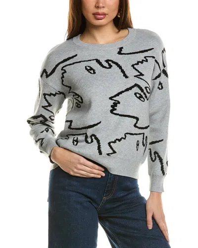 T Tahari Face Pattern Sweater In Grey