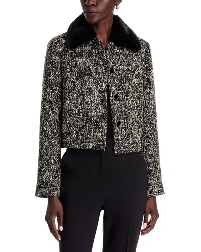 T Tahari Faux Fur Collar Boucle Jacket In Multi