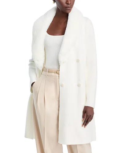 T Tahari Faux Fur Collar Milano Stitch Jacket In White