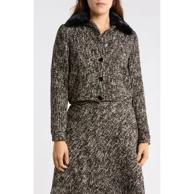 T Tahari Faux Fur Collared Bouclé Jacket In Multi
