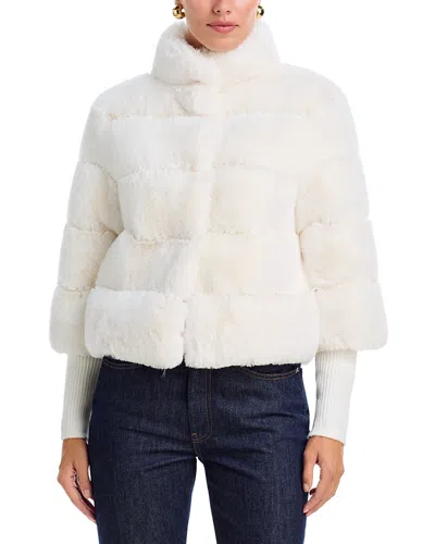 T Tahari Faux Fur Mock Neck Jacket In White