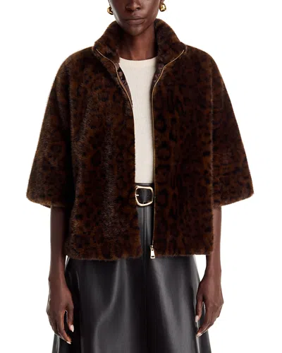 T Tahari Faux Fur Three Quarter Sleeve Jacket In Brown