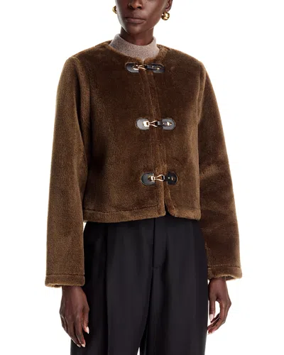 T Tahari Faux Fur Toggle Buckle Jacket In Brown