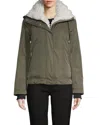T Tahari Faux Fur Trimmed Parka Coat Magma In Olive In Multi