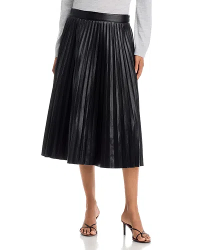 T Tahari Faux Leather Pleated Midi Skirt In Black
