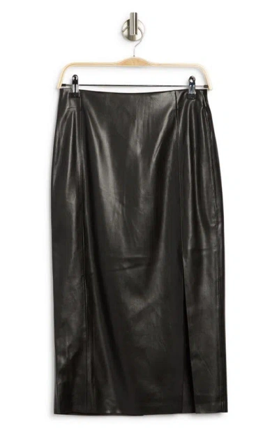 T Tahari Faux Leather Slit Pencil Skirt In Black