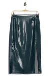 T Tahari Faux Leather Slit Pencil Skirt In Blue