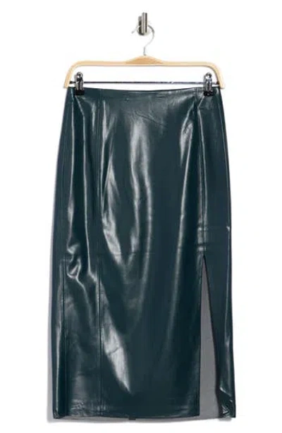 T Tahari Faux Leather Slit Pencil Skirt In Blue