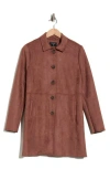 T Tahari Faux Suede Car Coat In Brown