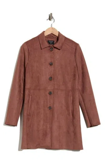 T Tahari Faux Suede Car Coat In Brown