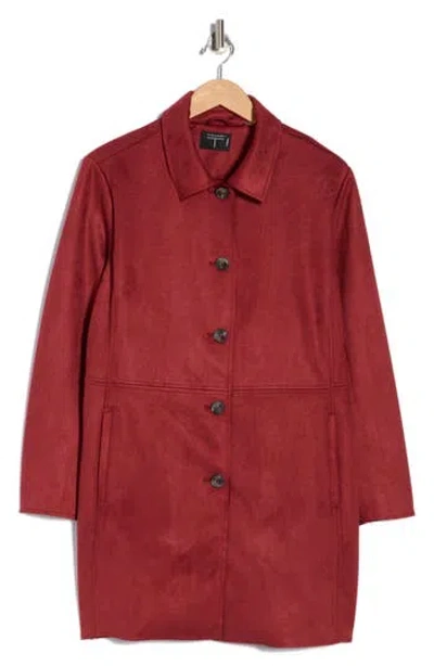 T Tahari Faux Suede Coat In Red