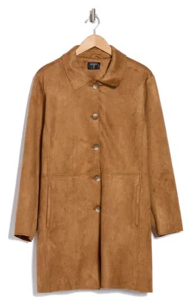 T Tahari Faux Suede Coat In Tobacco