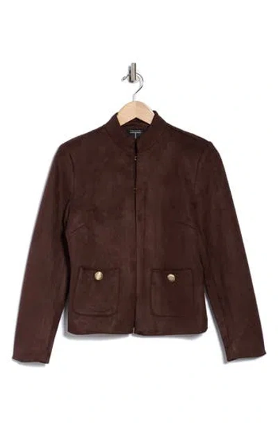 T Tahari Faux Suede Jacket In Brown