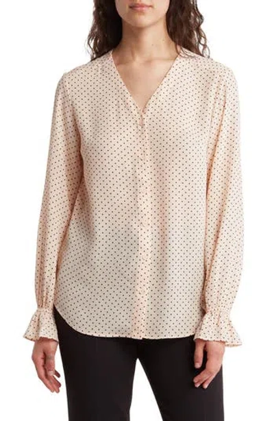 T Tahari Feminine Button Front Long Sleeve Blouse In Pink
