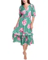 T Tahari Short Sleeve V Neck Fit And Flare Dress In Multi