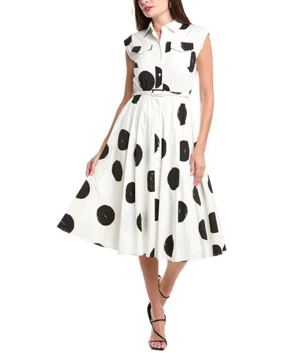 T Tahari Flare Midi Dress In White