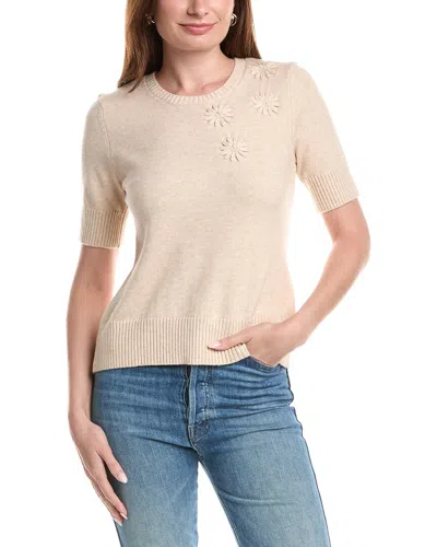 T Tahari Floral Applique Sweater In Brown