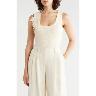 T Tahari Floral Appliqué Sweater Tank In Neutral