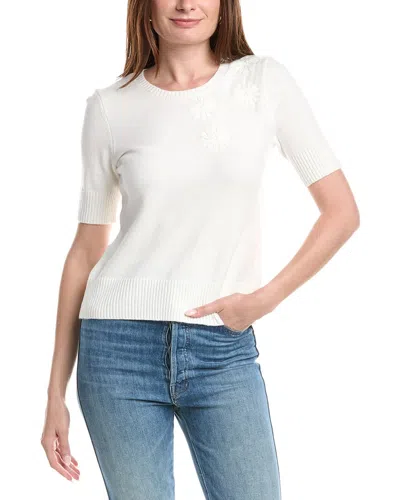 T Tahari Floral Applique Sweater In Transparent