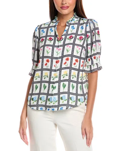 T Tahari Floral Blouse In White