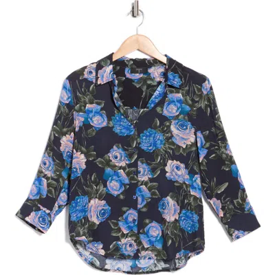 T Tahari Floral Button-up Shirt In Black