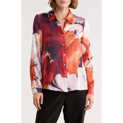 T Tahari Floral Button-up Shirt In Orange
