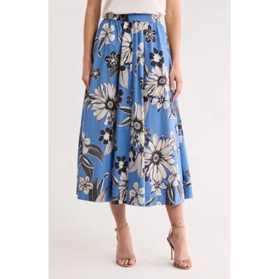 T Tahari Floral Cotton Pull-on Skirt In Blue