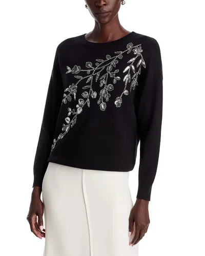 T Tahari Floral Embellished Crewneck Sweater In Blue