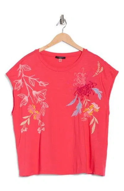 T Tahari Floral Embroidered Cotton Tank In Pink