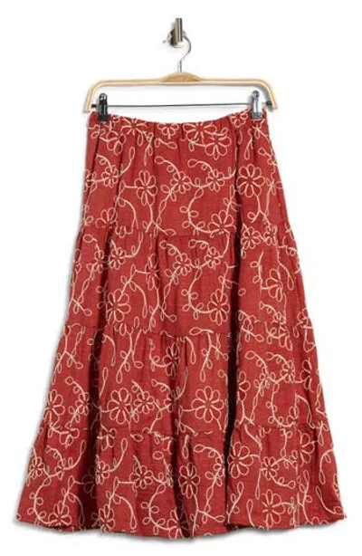 T Tahari Floral Embroidered Pull-on Skirt In Red