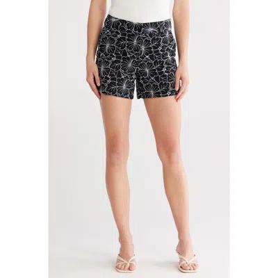 T Tahari Floral Embroidered Shorts In Black