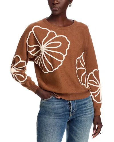 T Tahari Floral Embroidered Sweater In Brown