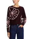 T Tahari Floral Embroidered Sweater In Brown