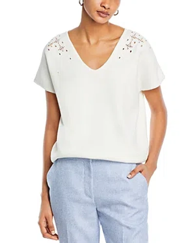 T Tahari Floral Eyelet Extended Sleeve Top In White Star