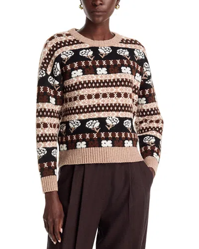 T Tahari Floral Fair Isle Crewneck Sweater In Neutral