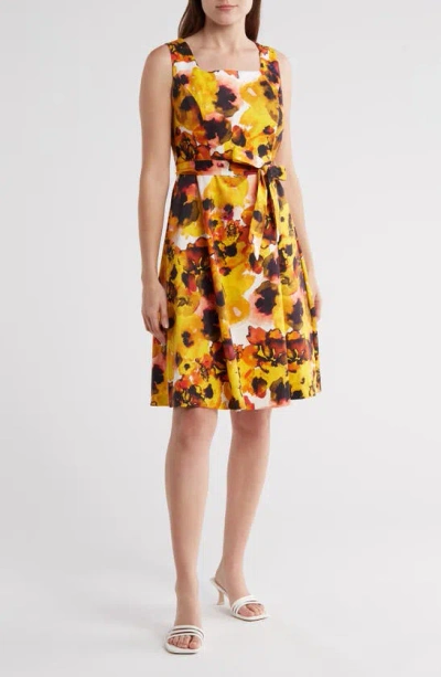 T Tahari Floral Fit & Flare Dress In Watercolor Poppy