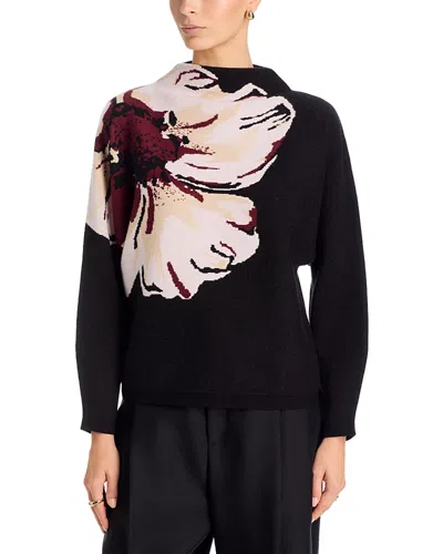 T Tahari Floral Jacquard Funnel Neck Sweater In Black